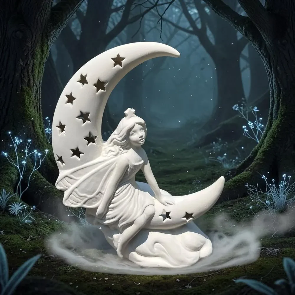 Unfinished Bisque Ceramic Fairy Moon Star Tea Light Holder Paint Your Own 8”